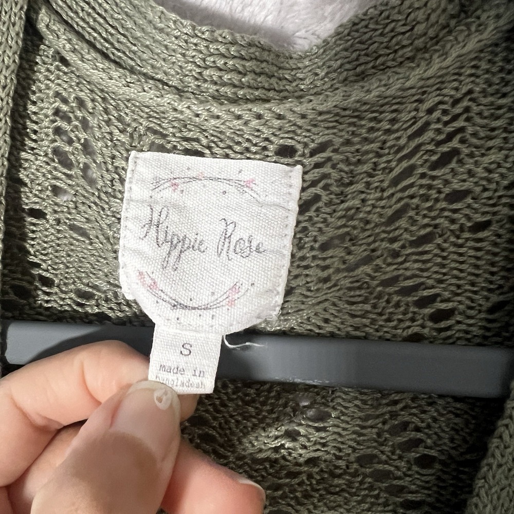 Hippie Rose Open Knit Open-front Cardigan Sweater Sz S Olive Green Boho Cottage - Picture 9 of 11